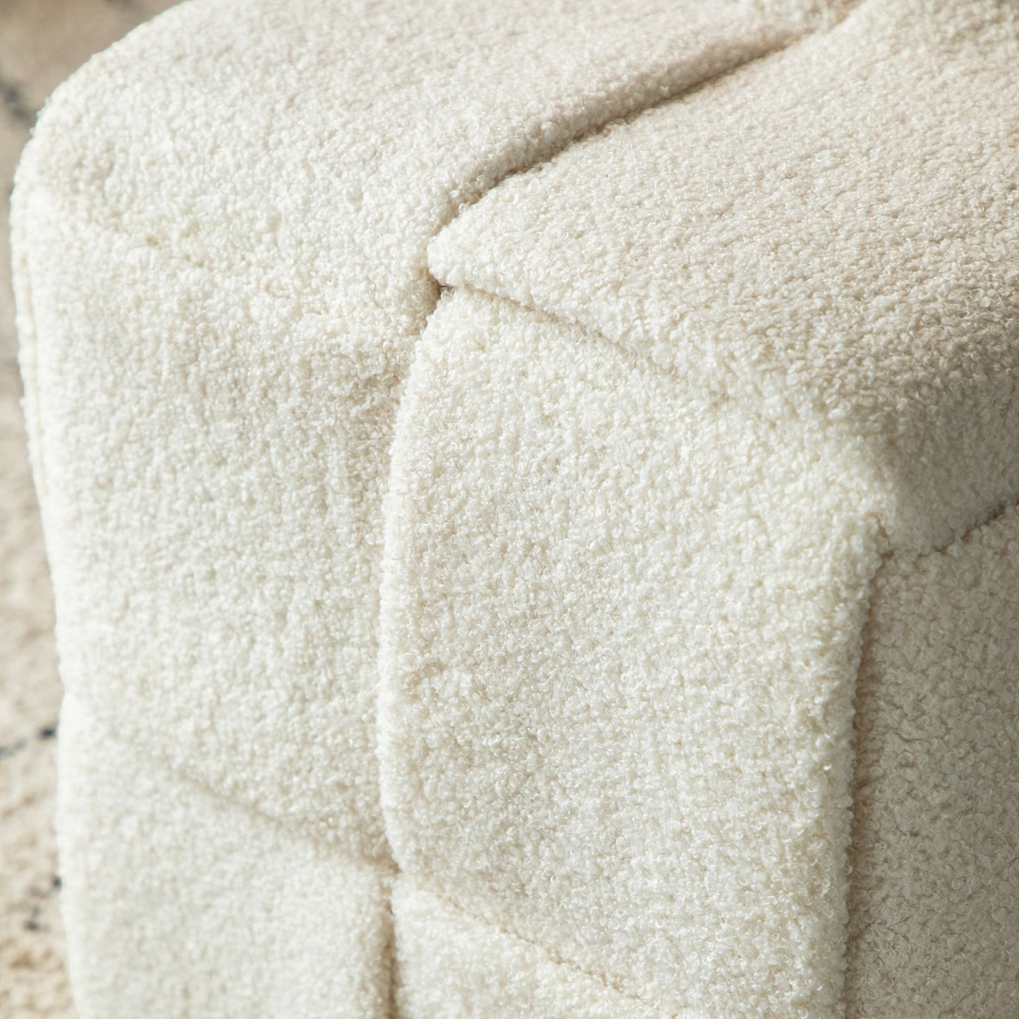 Casa Verve Furniture cream boucle cube ottoman with tufted detailing, perfect as a footrest or extra seating.