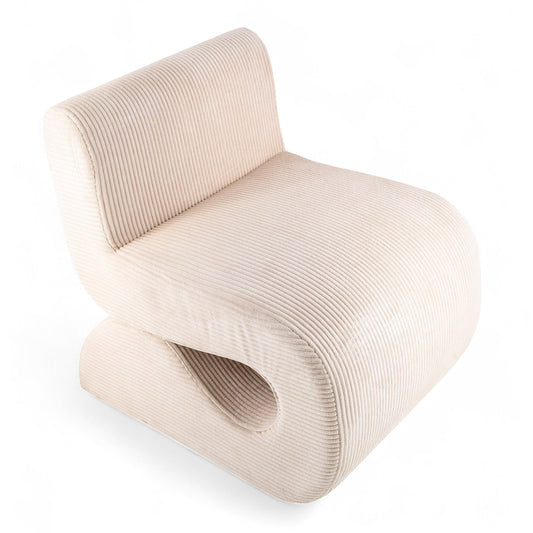 Casa Verve Furniture Verda cream corduroy lounge chair with bold curves and minimalist silhouette.
