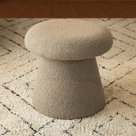 Casa Verve Furniture mushroom-shaped boucle ottoman in beige, perfect as a footrest or accent stool.