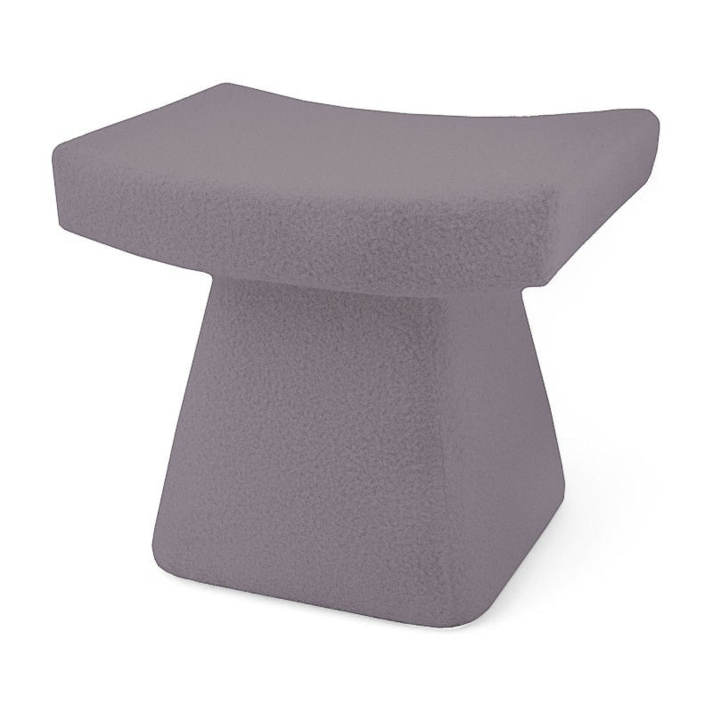 Casa Verve Furniture Soho grey bouclé ottoman with sculptural silhouette and plush cushioning.