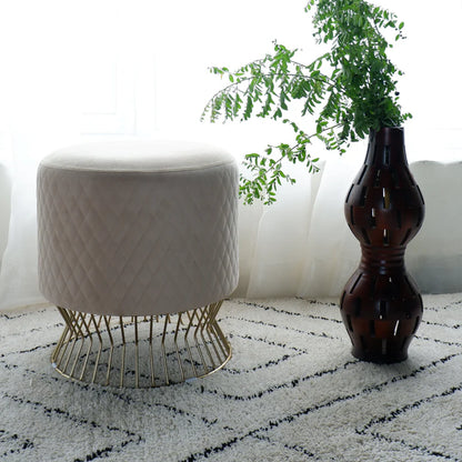 Regal Ottoman – Luxury Polyester Upholstered Ottoman with Designer Metal Base