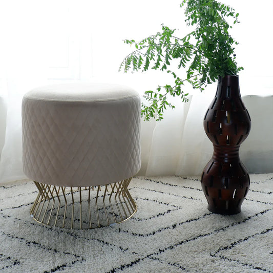 Regal Ottoman – Luxury Polyester Upholstered Ottoman with Designer Metal Base