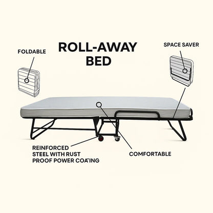 Foldable Roll-Away Bed with Mattress – Space-Saving Comfort