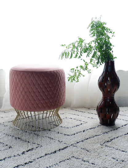 Regal Ottoman – Luxury Polyester Upholstered Ottoman with Designer Metal Base