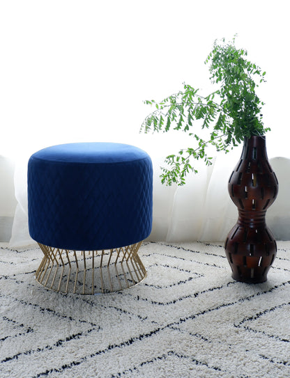 Regal Ottoman – Luxury Polyester Upholstered Ottoman with Designer Metal Base
