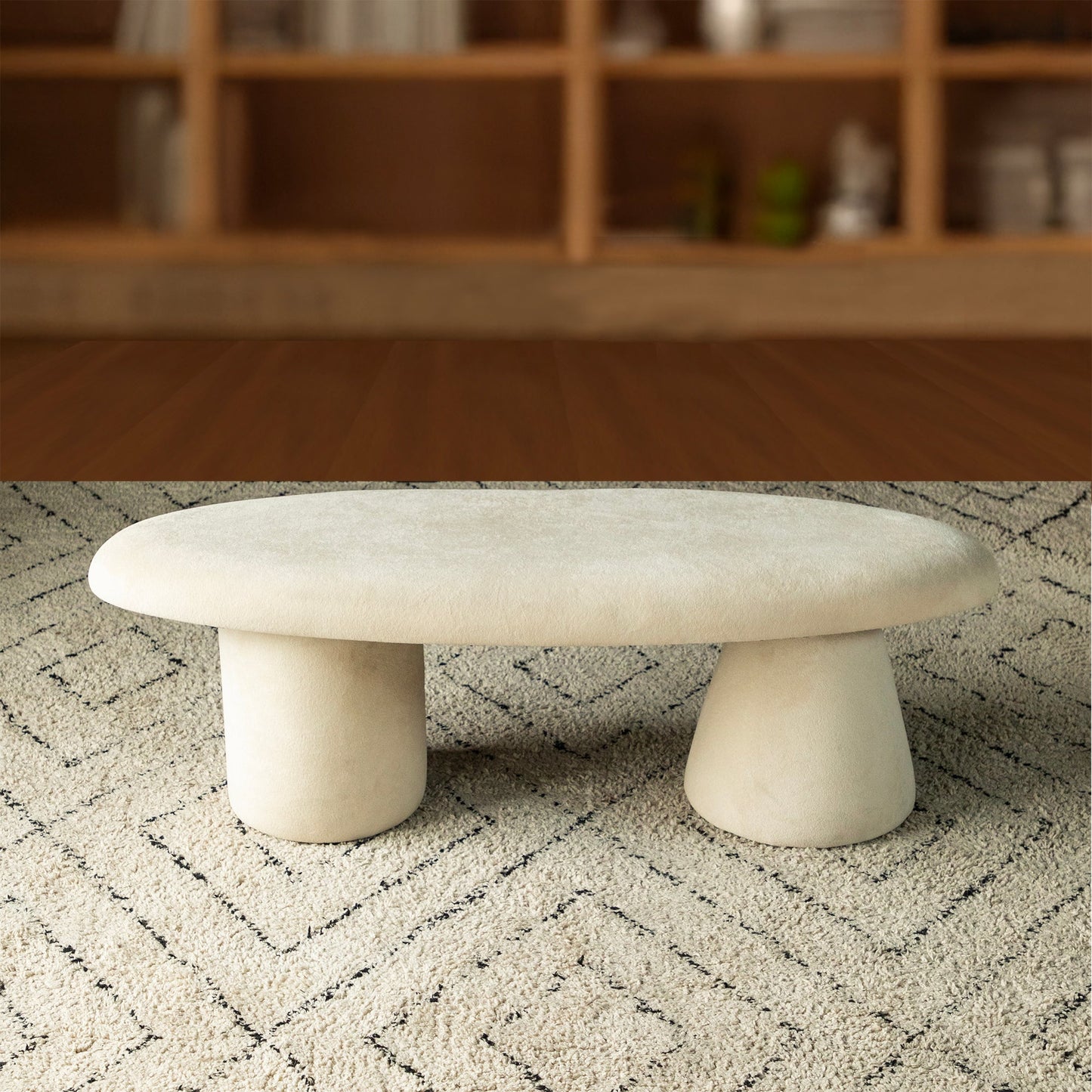 Nova Oval Bench – Curved Perfection in Luxe Fabric