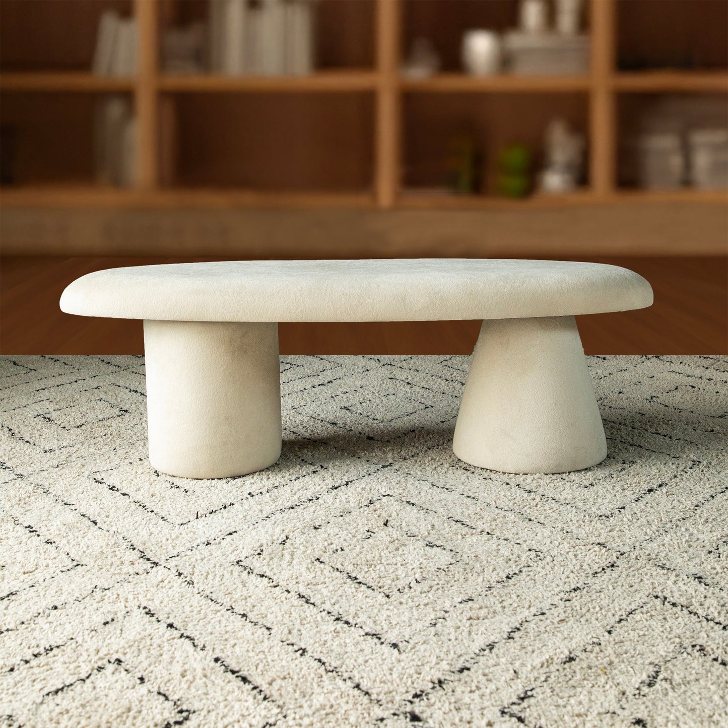 Nova Oval Bench – Curved Perfection in Luxe Fabric