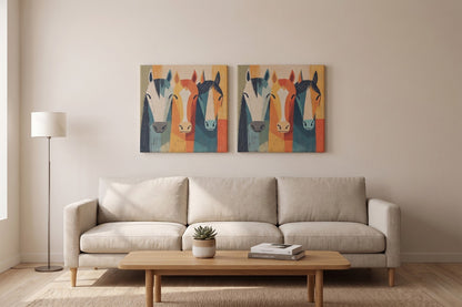 Abstract Horse Portrait Canvas Wall Art-Set of 2