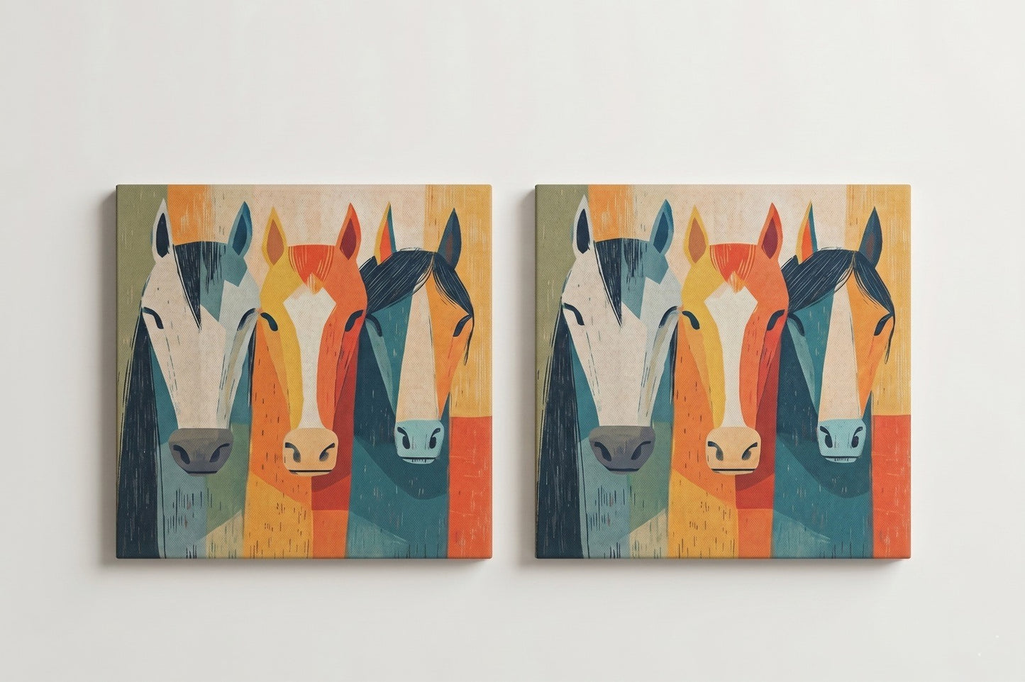Abstract Horse Portrait Canvas Wall Art-Set of 2