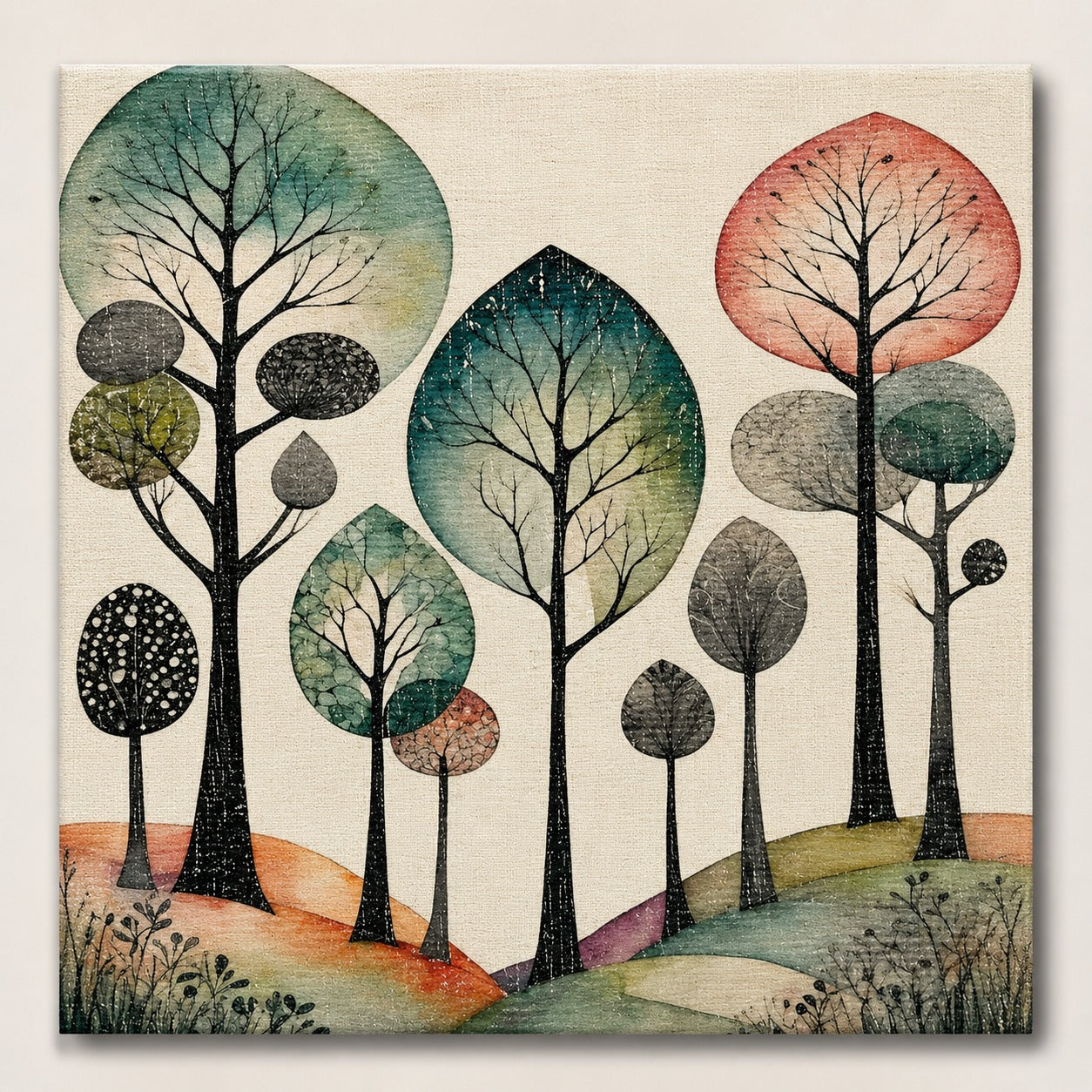 Abstract Woodland Canvas Wall Art-Set of 2