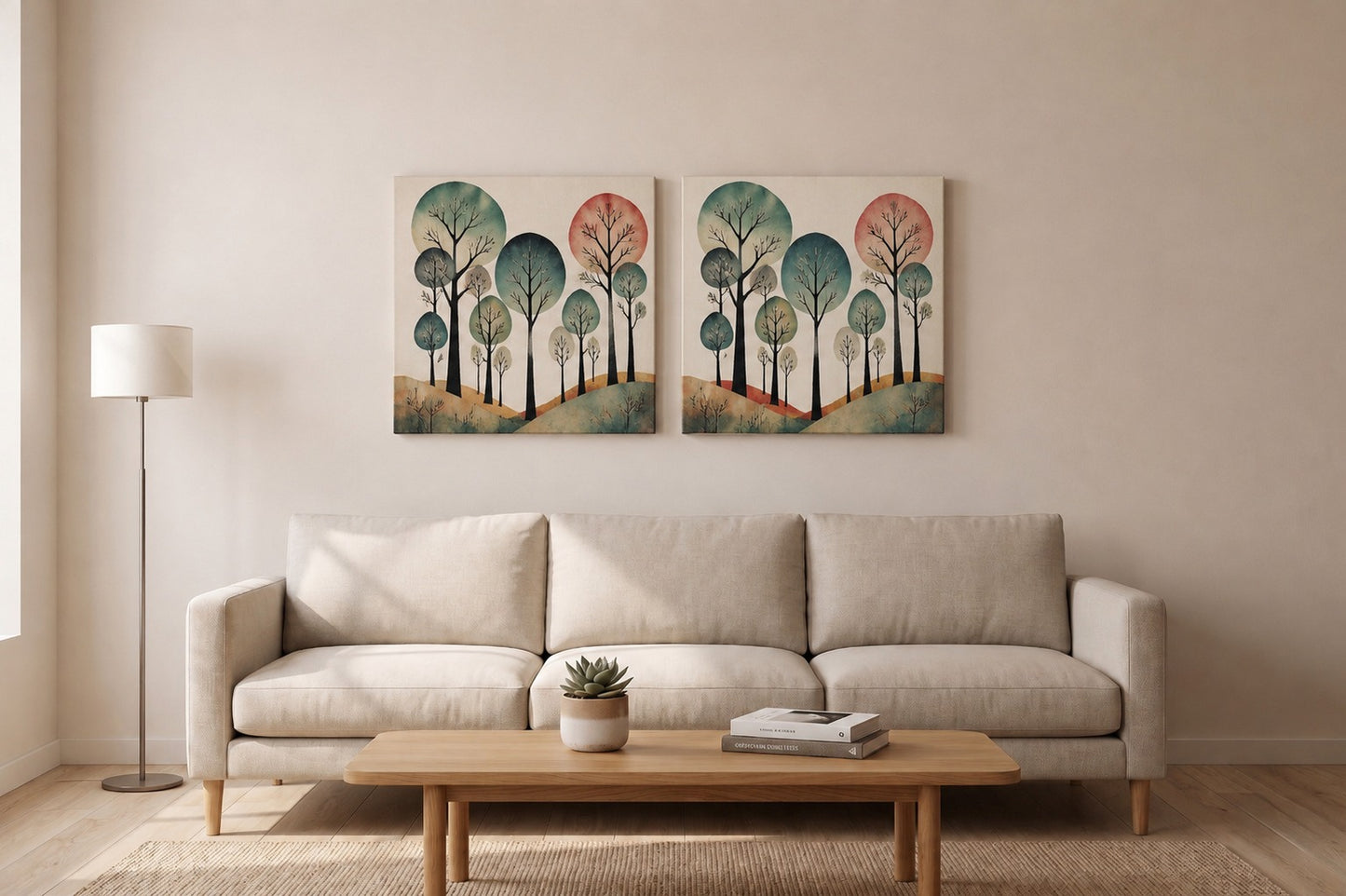 Abstract Woodland Canvas Wall Art-Set of 2