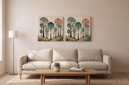 Abstract Woodland Canvas Wall Art-Set of 2
