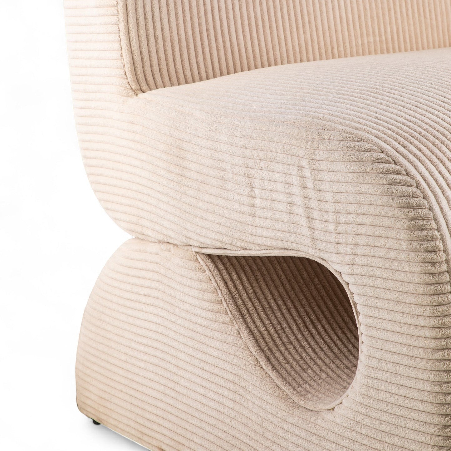 Casa Verve Furniture Verda beige corduroy lounge chair with bold curves and minimalist silhouette.