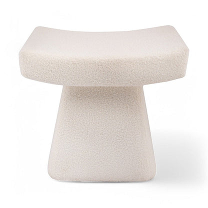 Casa Verve Furniture Soho bouclé ottoman in cream, featuring a sculptural silhouette and plush cushioning for cozy comfort.