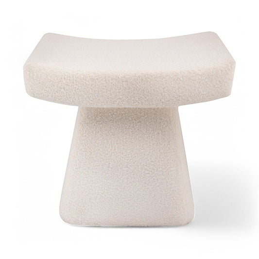 Casa Verve Furniture Soho bouclé ottoman in cream, featuring a sculptural silhouette and plush cushioning for cozy comfort.
