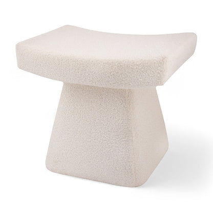 Casa Verve Furniture cream bouclé ottoman with sculptural silhouette and plush cushioning.