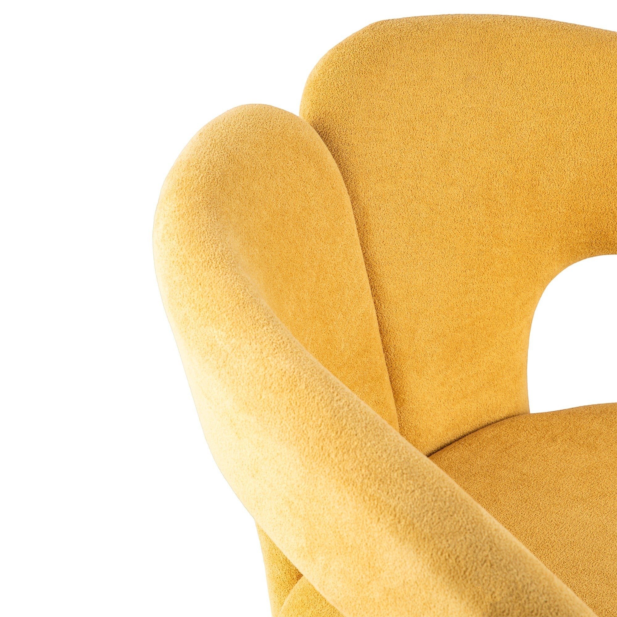Casa Verve Furniture Auria modern lounge chair in mustard yellow corduroy fabric with curved armrest and ergonomic design.