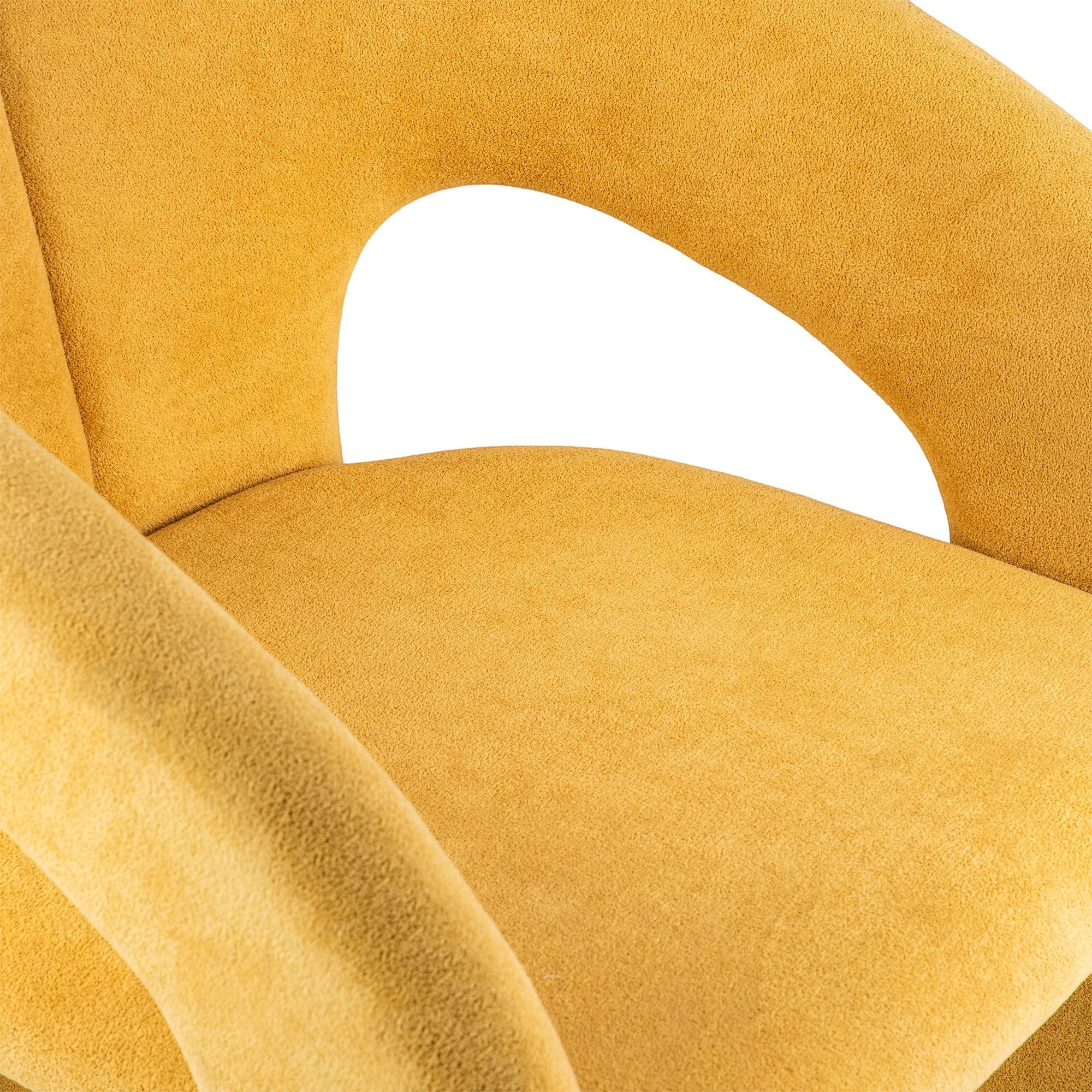 Casa Verve Furniture Auria modern lounge chair in mustard yellow corduroy fabric with ergonomic design and unique cut-out back.