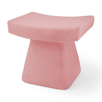 Casa Verve Furniture pink bouclé ottoman with a sculptural, architectural design and plush cushioning.