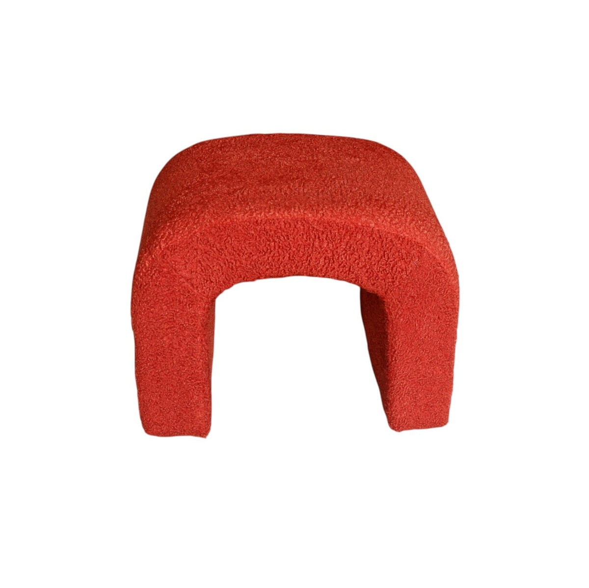 Casa Verve Furniture Velora red bouclé nesting stool with a sculptural curved design and soft textured upholstery.