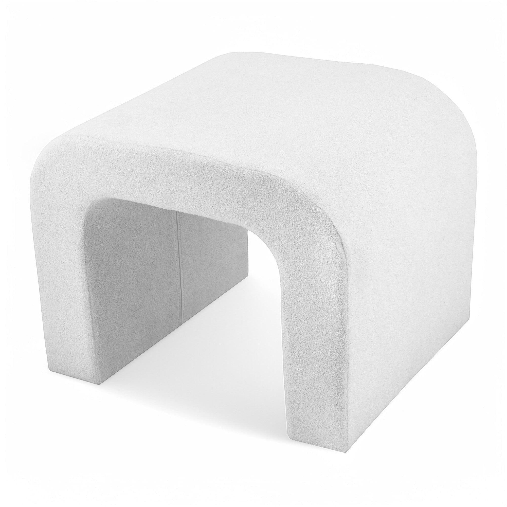 Casa Verve Furniture white ultra-soft polyester arch ottoman, modern accent stool with unique curved design.