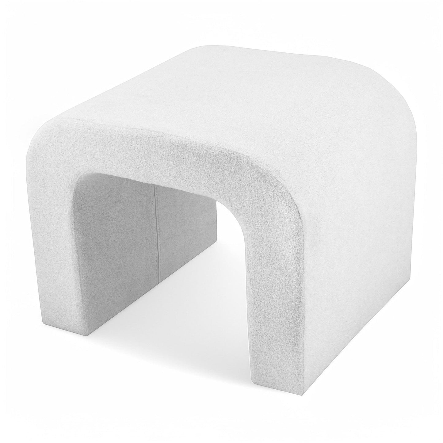 Casa Verve Furniture white ultra-soft polyester arch ottoman, modern accent stool with unique curved design.