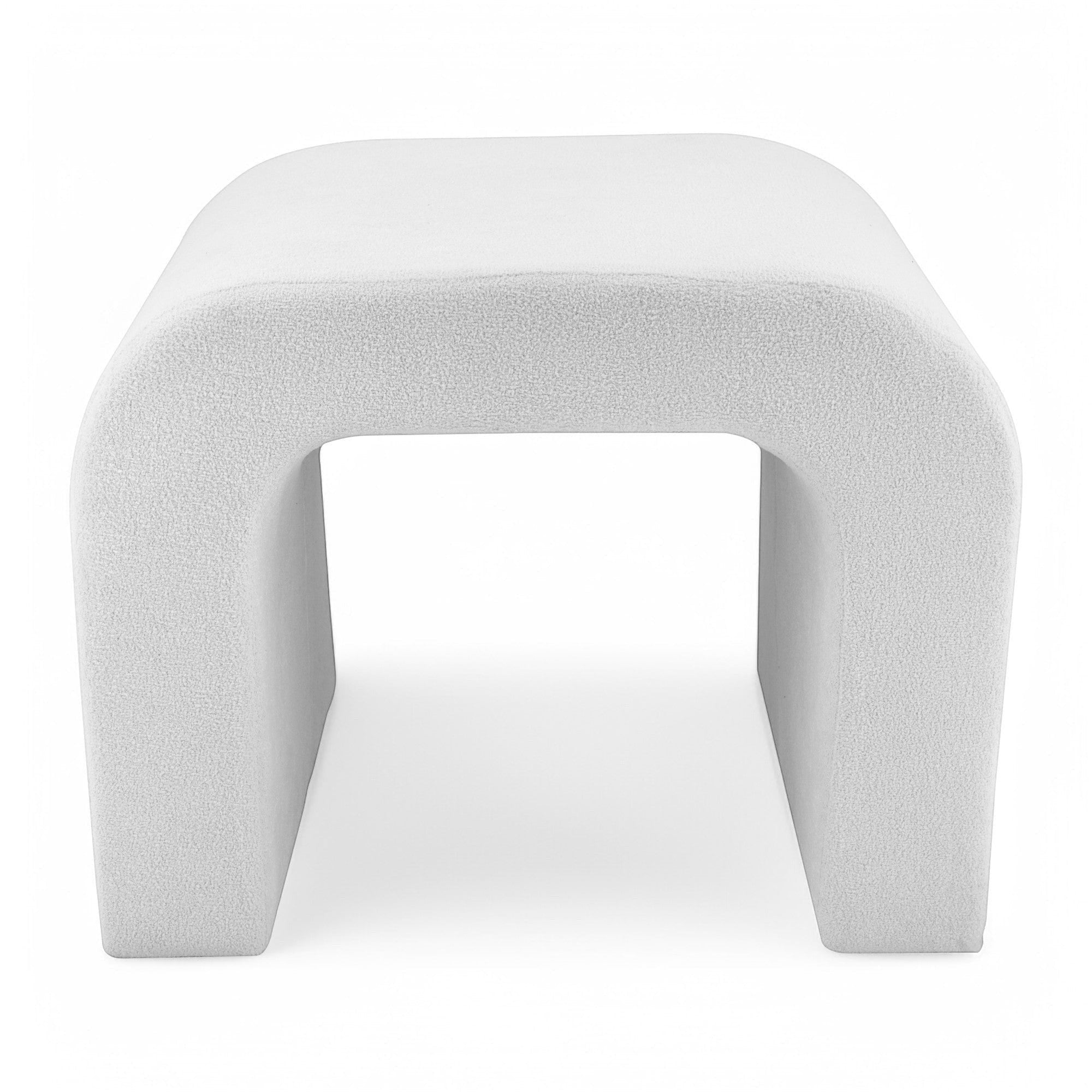 Casa Verve Furniture white ultra-soft polyester arch ottoman with a modern, sculptural design.