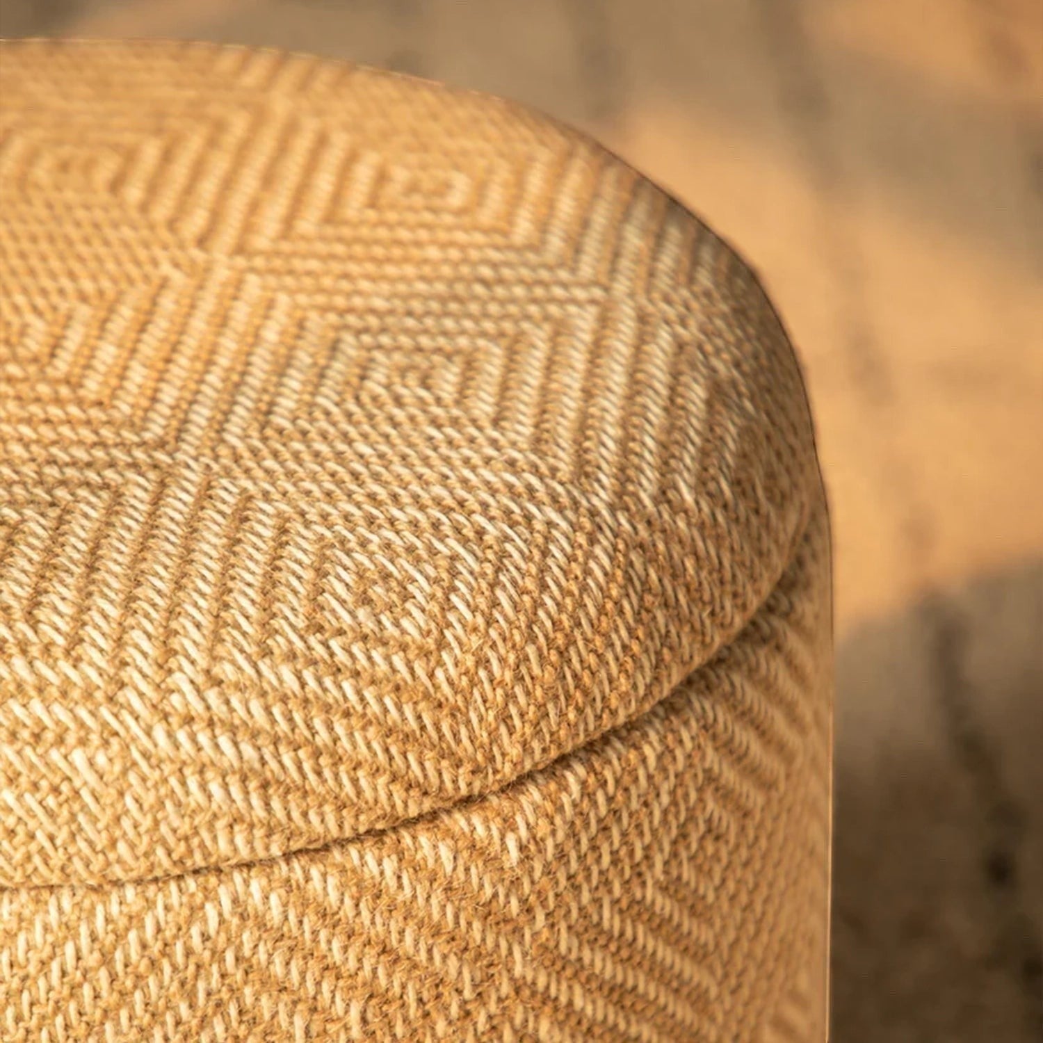 Casa Verve Furniture natural jute storage ottoman with diamond pattern, perfect for seating or storage.
