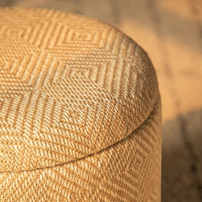 Casa Verve Furniture natural jute storage ottoman with diamond pattern, perfect for seating or storage.
