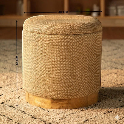 Casa Verve Furniture natural jute storage ottoman with diamond pattern and wooden base, 40x40x45 cm.