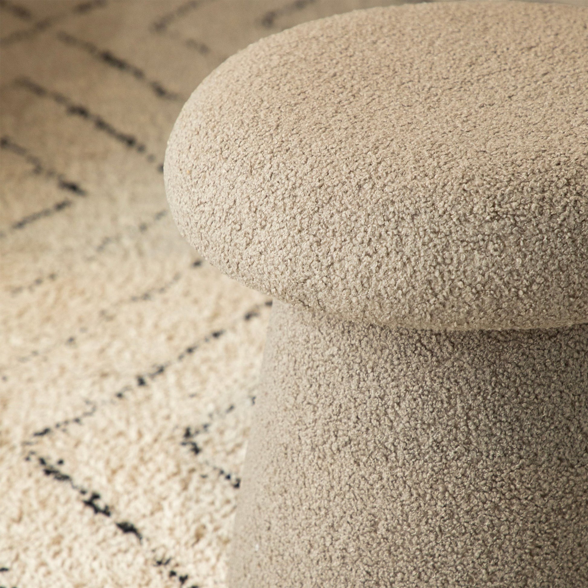 Casa Verve Furniture mushroom boucle ottoman in beige, a sculptural accent piece with a textured fabric finish.