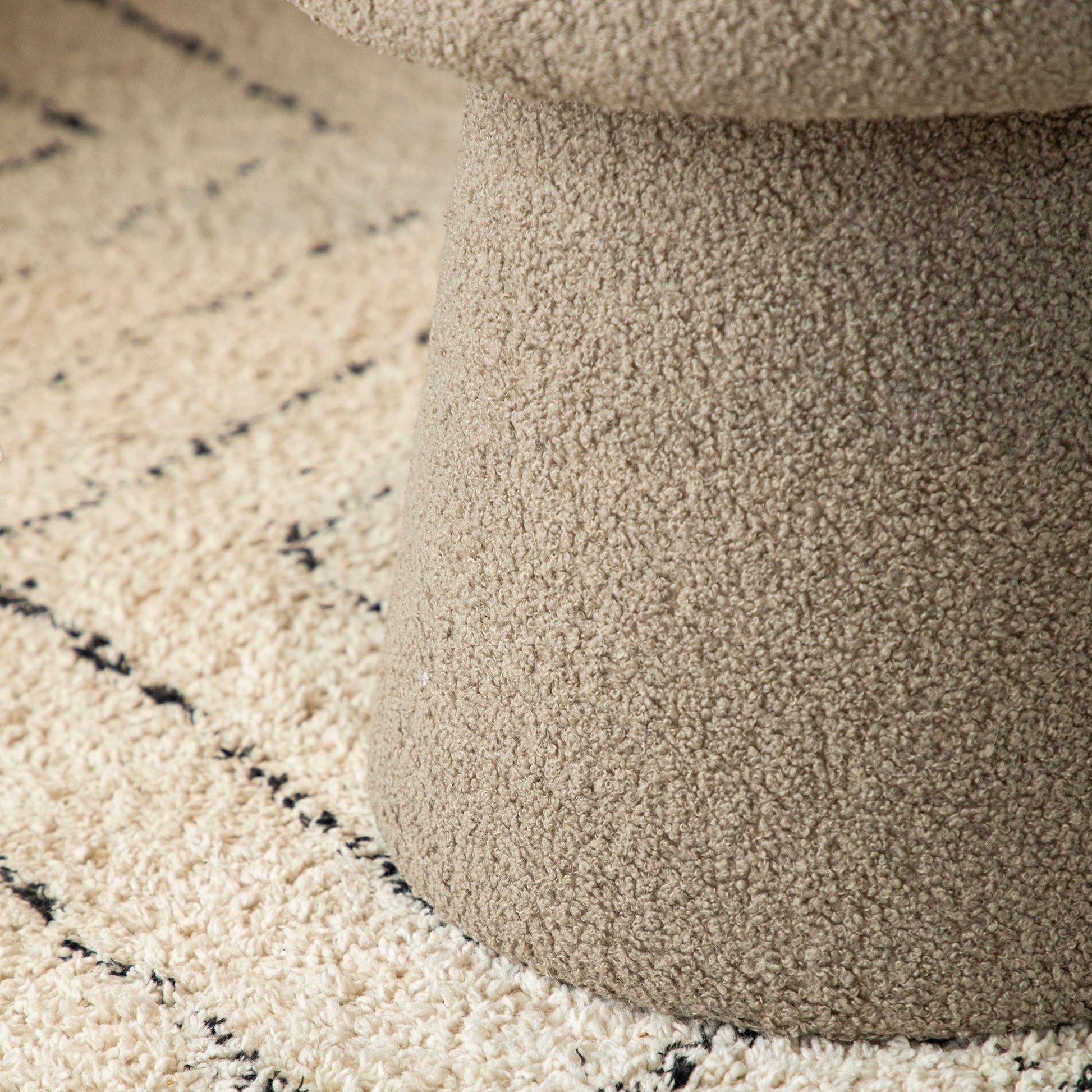 Casa Verve Furniture mushroom boucle ottoman in beige, a sculptural accent piece upholstered in soft, textured bouclé fabric.