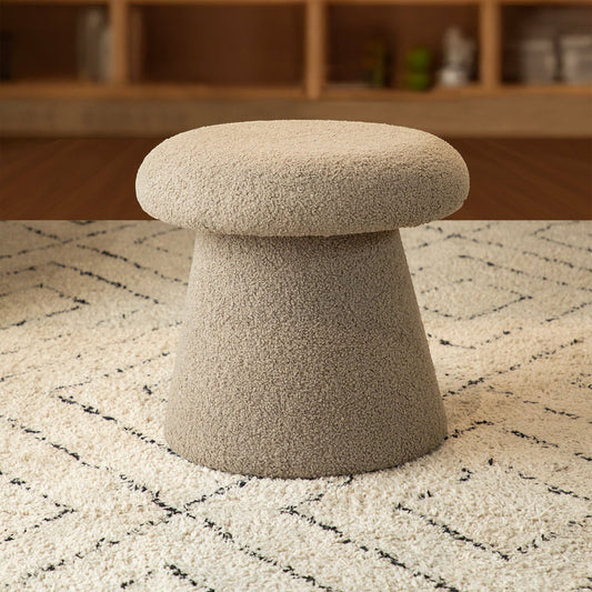 Casa Verve Furniture mushroom boucle ottoman in light beige, a sculptural accent piece with a soft, textured finish.