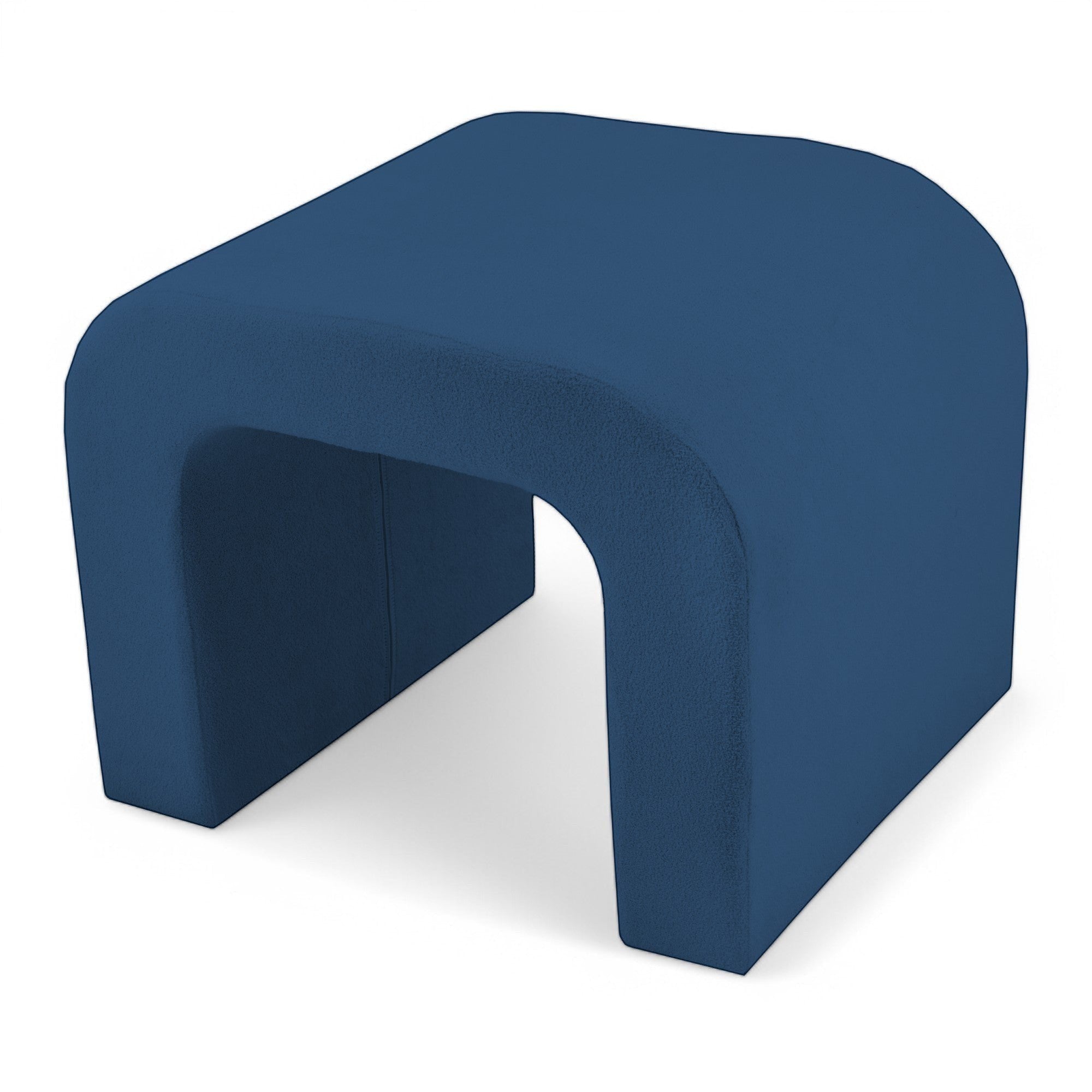 Casa Verve Furniture Arch Luxe navy blue polyester ottoman with a modern arch silhouette and ultra-soft texture.
