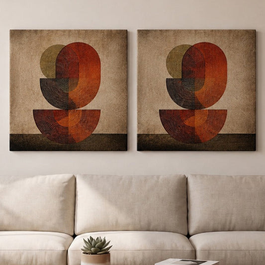 Casaverve Abstract Geometric Canvas Wall Art, set of 2, displayed above a beige sofa