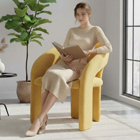 Casaverve Auria Lounge Chair in mustard, styled in a bright living room