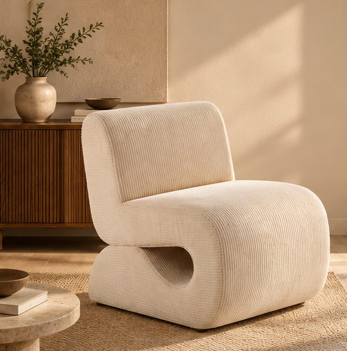 Verda Corduroy Lounge Chair in minimalist Indian home interior - lifestyle 2
