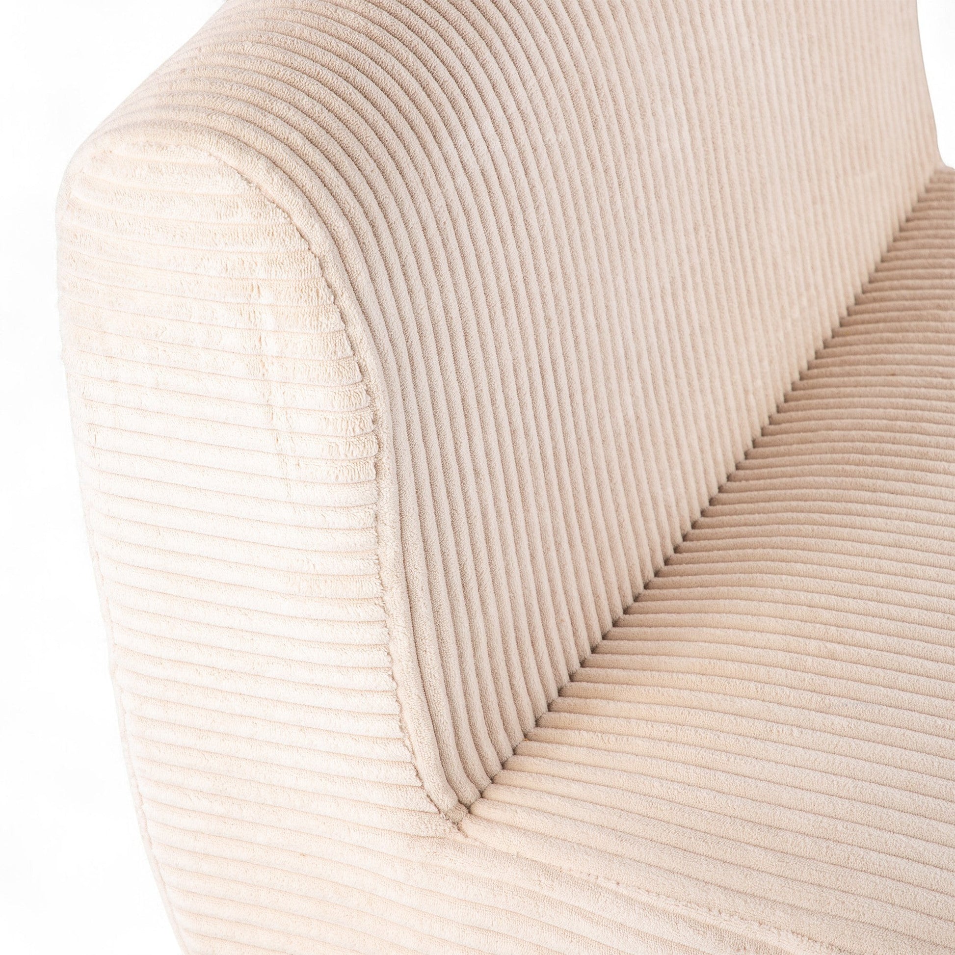 Casa Verve Furniture Verda lounge chair in cream corduroy fabric with curved design and plush texture.