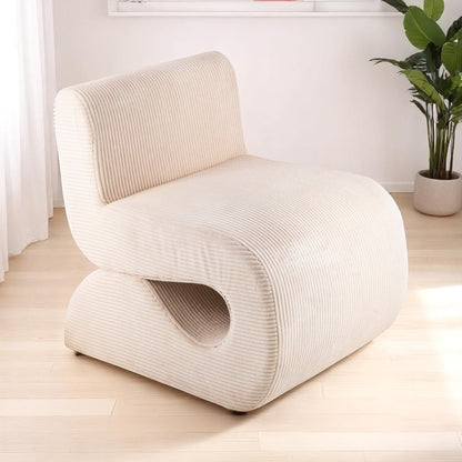 Casa Verve Furniture cream corduroy lounge chair with bold curves and cutout detail, perfect for modern living rooms.